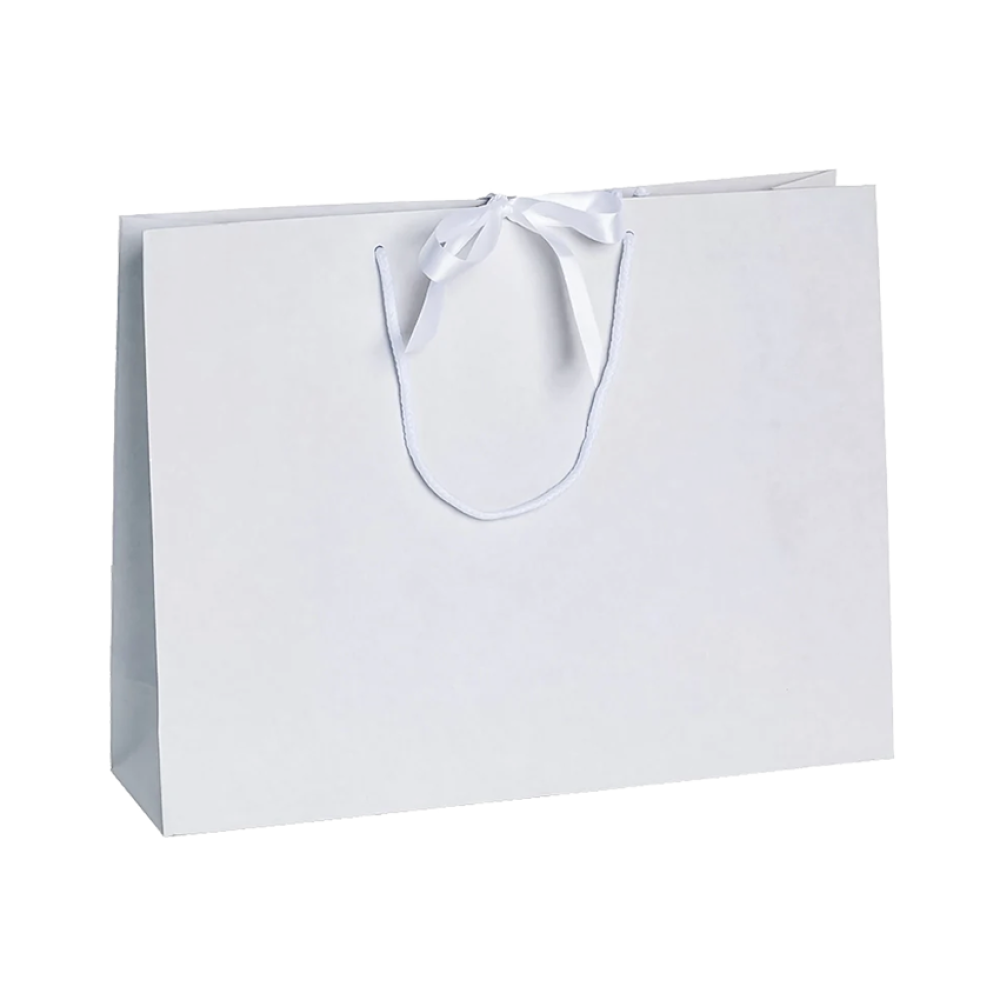 Pack of 100 Large Landscape White Paper Gift Bags With Rope Handles and