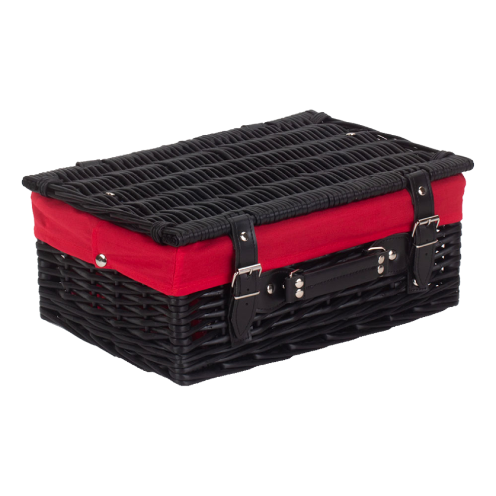 Pack of 5 Black Wicker Hampers with Red Lining | Small