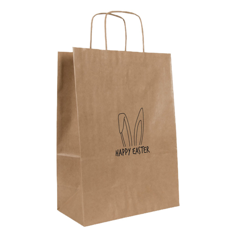 Medium Matt Black Printed Bunny Ears Kraft Paper Bag with Twisted Handles