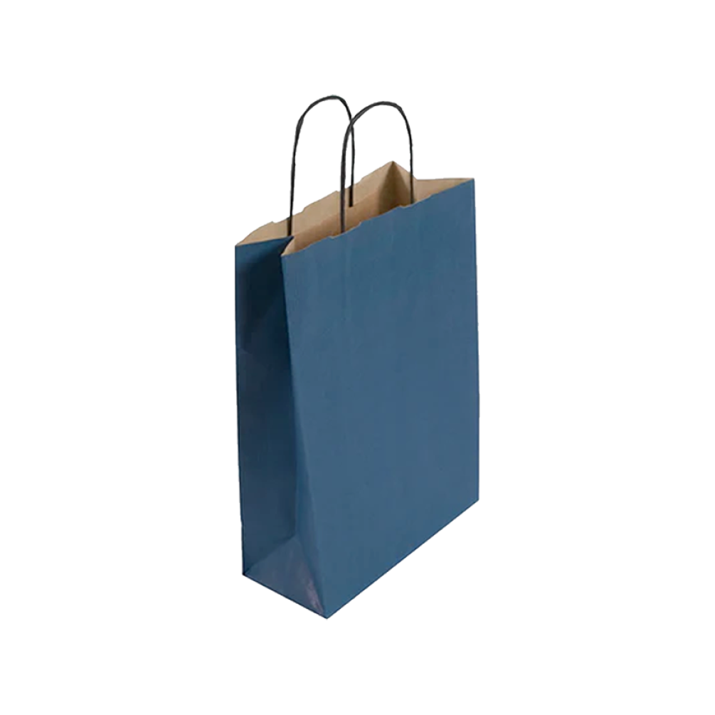Pack of 25 Small Blue Paper Gift Bags With Paper Twisted Handles