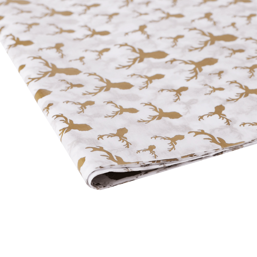 Large Recycled White Gold Stag Tissue Paper - 10 sheets