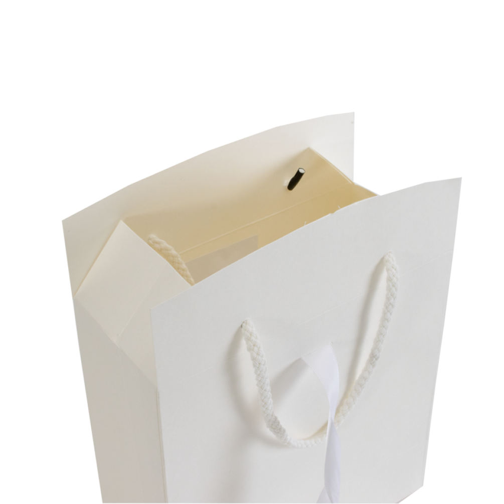 Box Bag Antique White Rope Handle Gift Bag With Ribbon and Closing Top