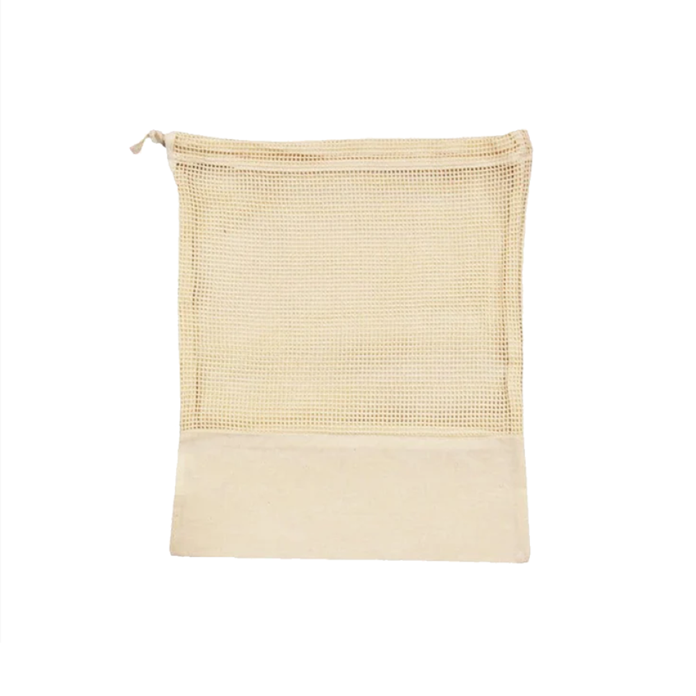 Pack of 25 Organic Cotton Mesh Drawstring Bags with Cotton Trim Tiny