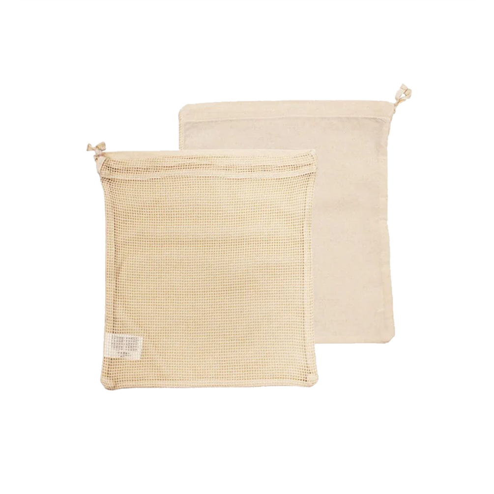 Pack of 25 Organic Cotton Mesh Drawstring Bags with Cotton Panel