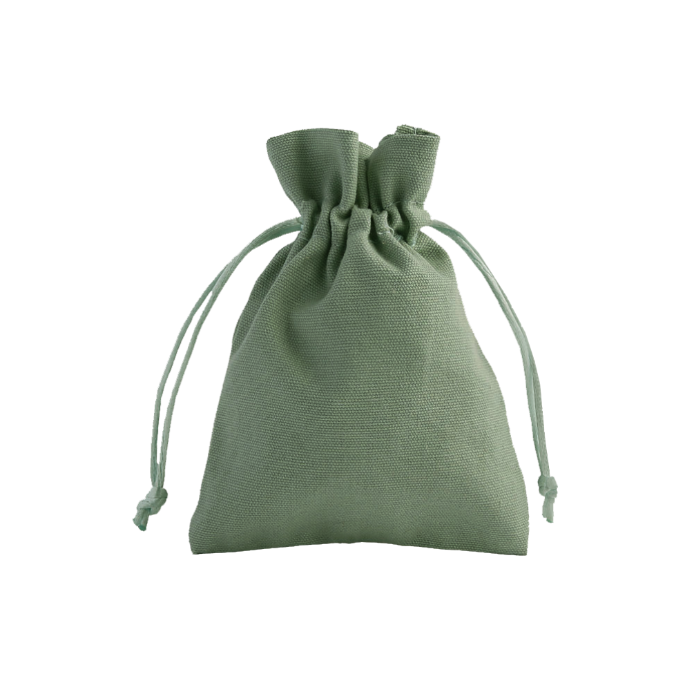 Medium Olive Cotton Bag With Silk Drawstring