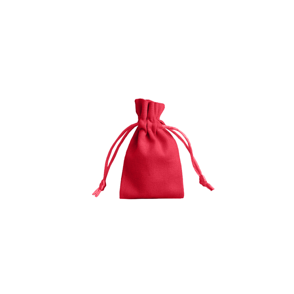 Small Radiant Red Cotton Bag With Silk Drawstring