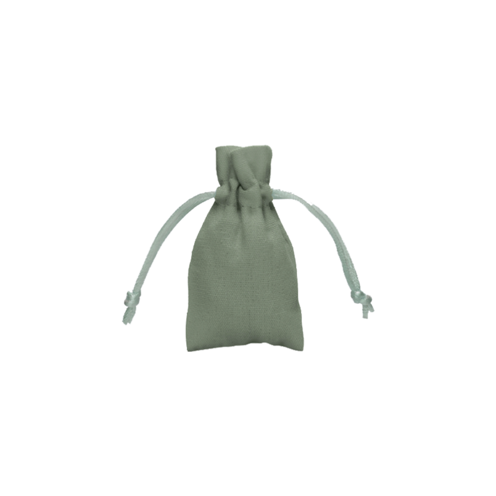 Small Olive Cotton Bag With Silk Drawstring