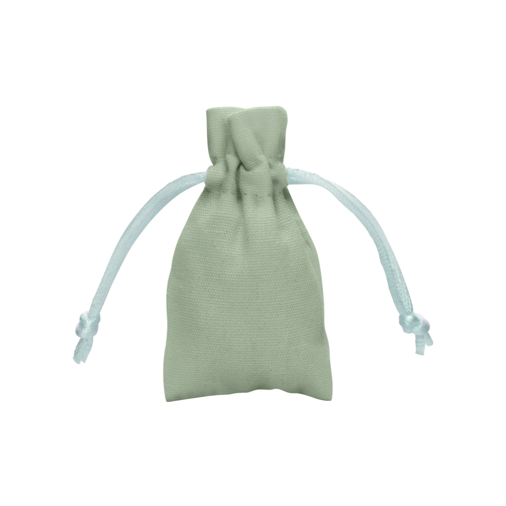 Small Sage Green Cotton Bag With Silk Drawstring