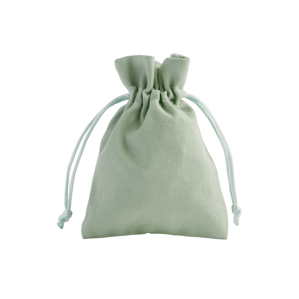 Medium Sage Green Cotton Bag With Silk Drawstring