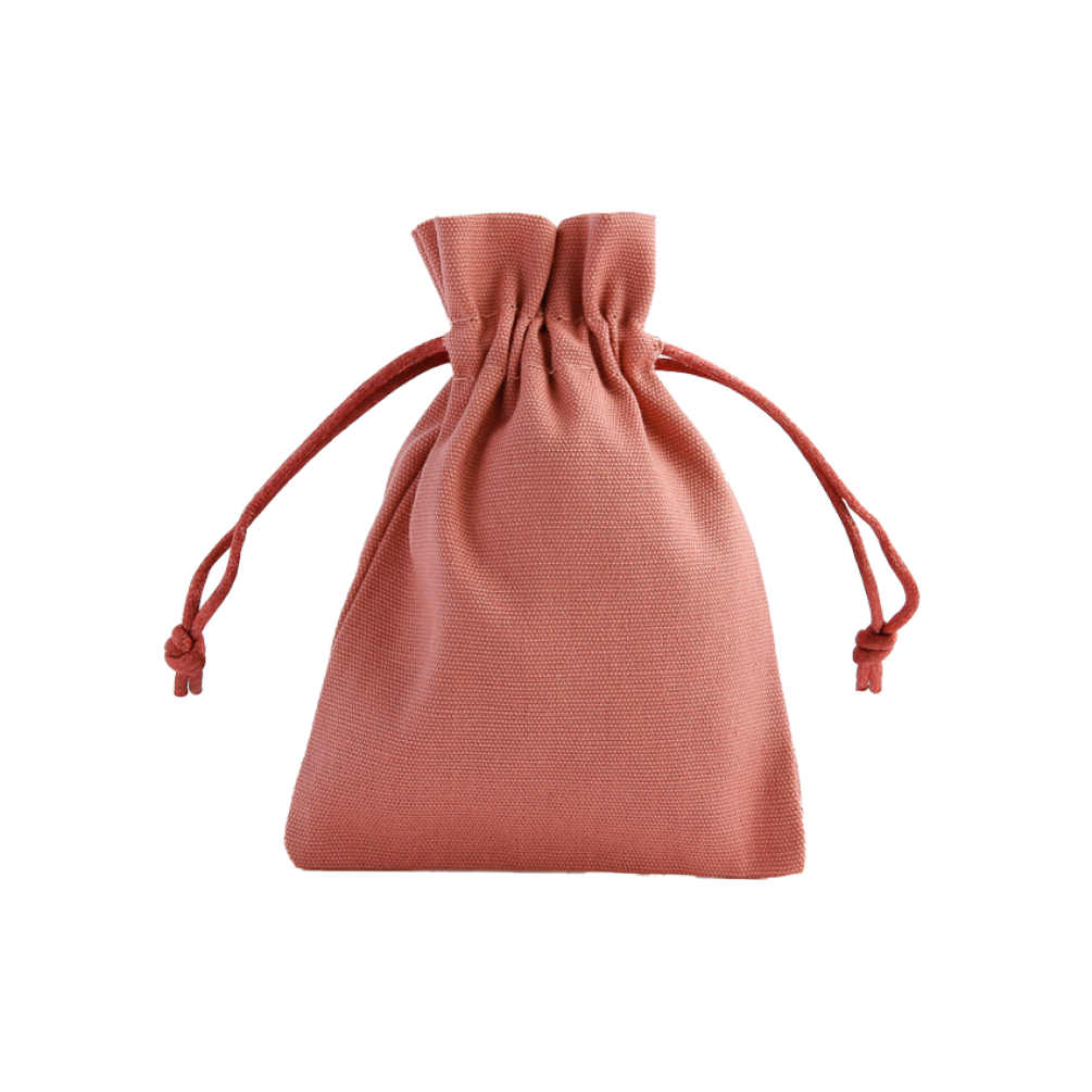 Medium Terracotta Cotton Bag With Silk Drawstring