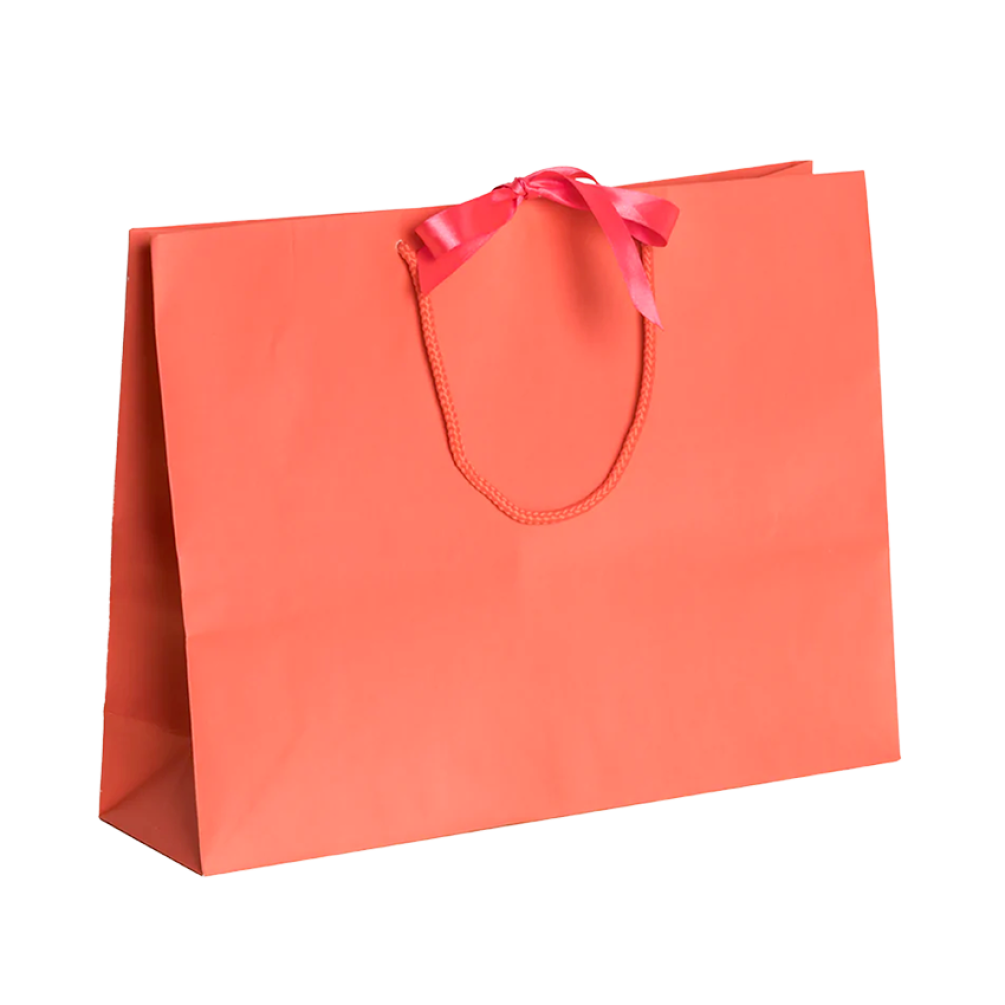 Pack of 25 Large Landscape Light Red Paper Gift Bags With Rope Handles and Ribbon