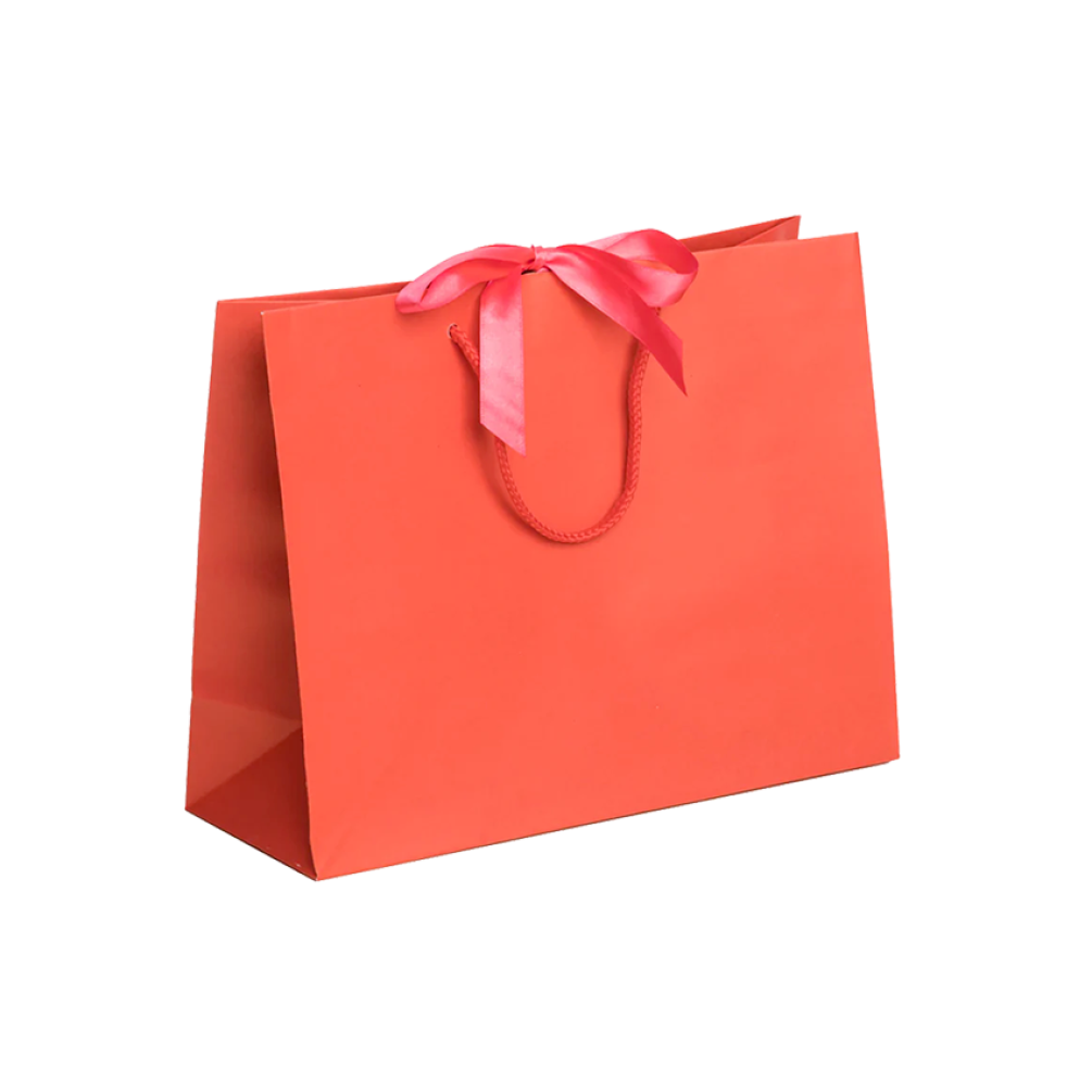 Pack of 25 Medium Landscape Light Red Paper Gift Bags With Rope Handles and Ribbon