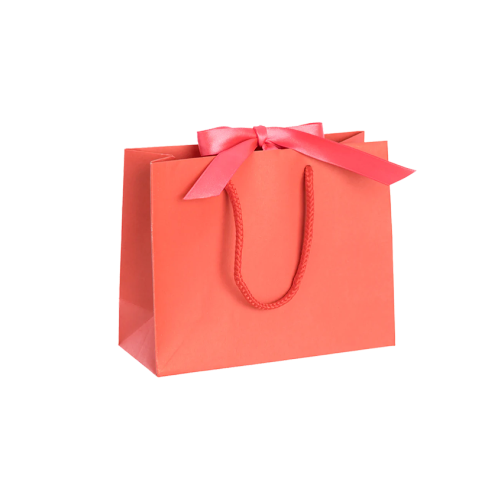 Pack of 25 Small Landscape Light Red Paper Gift Bags With Rope Handles and Ribbon