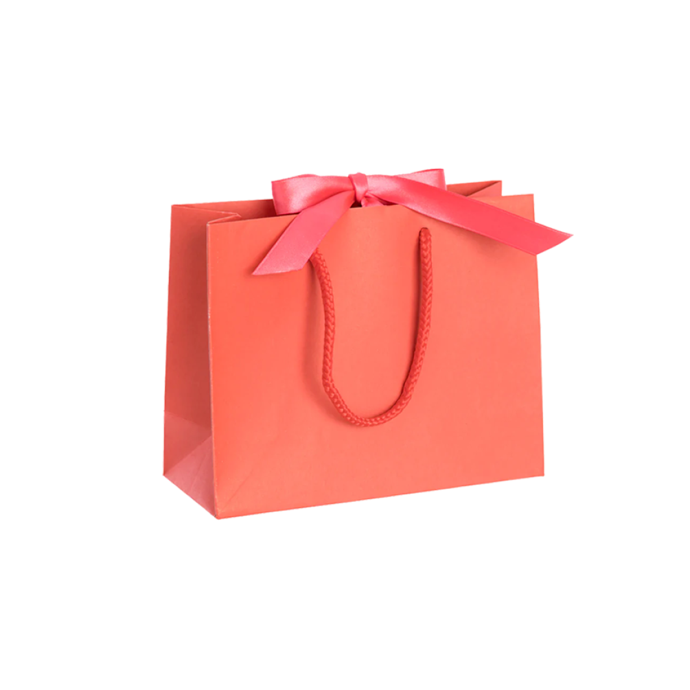 Pack of 25 Small Landscape Light Red Paper Gift Bags With Rope Handles and Ribbon