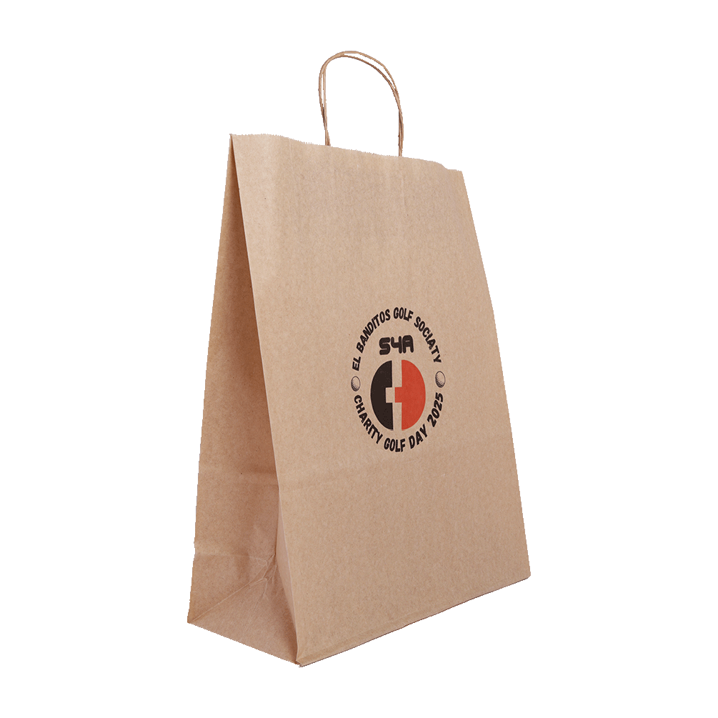 Digital Printed Essentials Range Large Kraft Brown Paper Gift Bag with Paper Twisted Handles