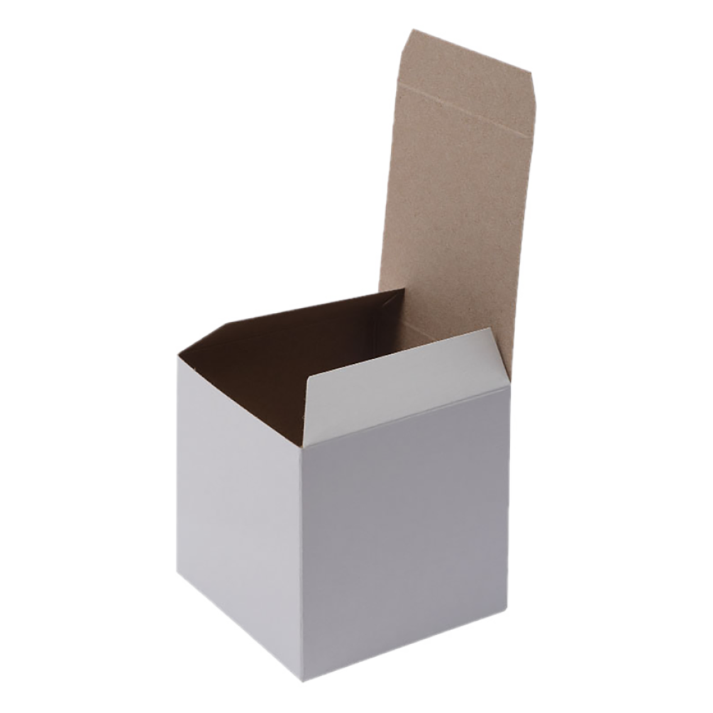 White Gloss One-Piece Cube Gift Box with Kraft Interior 100mm