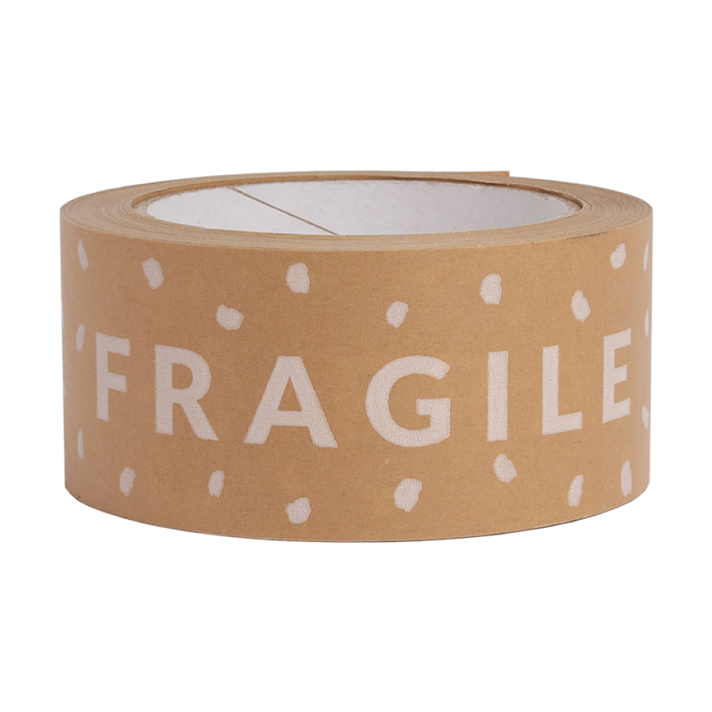 Kraft Paper Tape with White Fragile Text 50 metres x 50mm