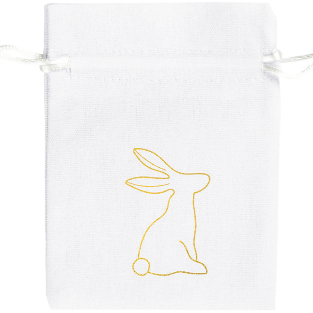 Medium Gold Bunny Easter Printed White Cotton Bag | 95 x 90mm