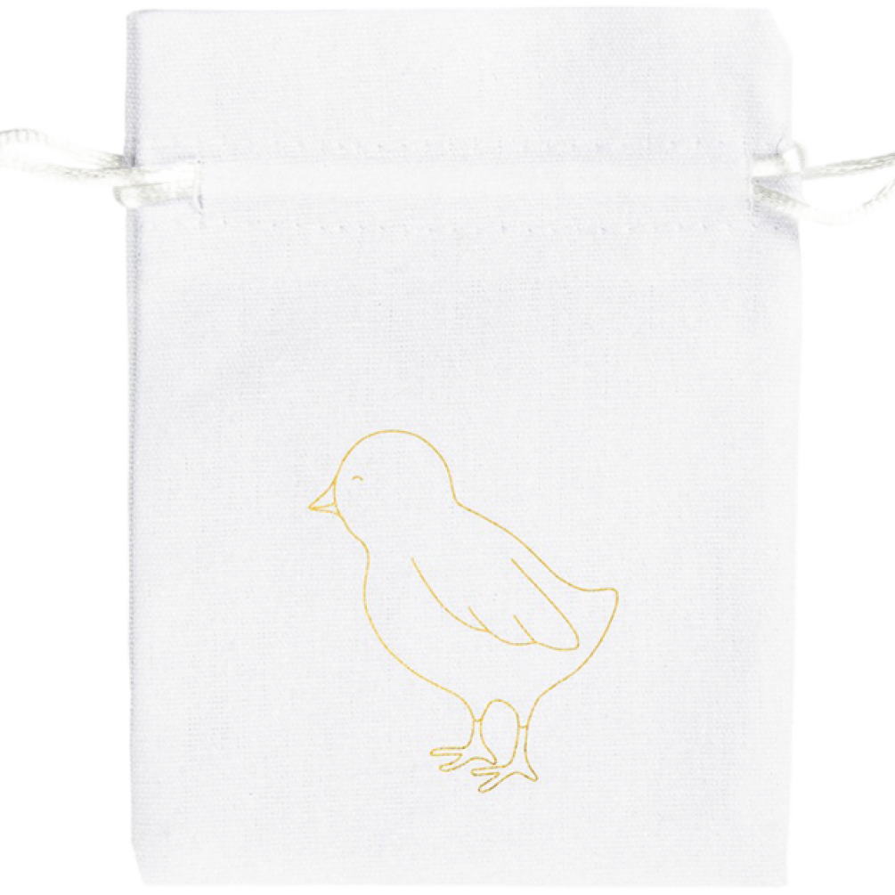 Medium Gold Chick Easter Printed White Cotton Bag | 95 x 90mm