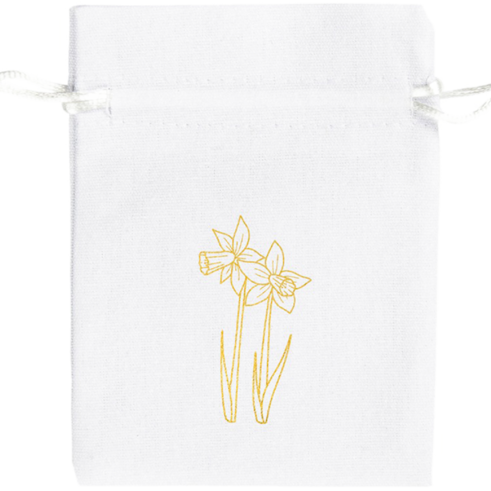 Medium Gold Daffodil Easter Printed White Cotton Bag | 95 x 90mm