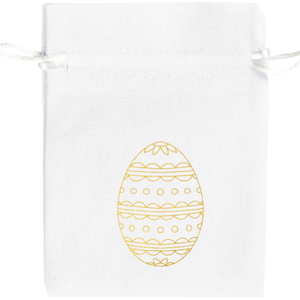 Medium Gold Egg Easter Printed White Cotton Bag | 95 x 90mm