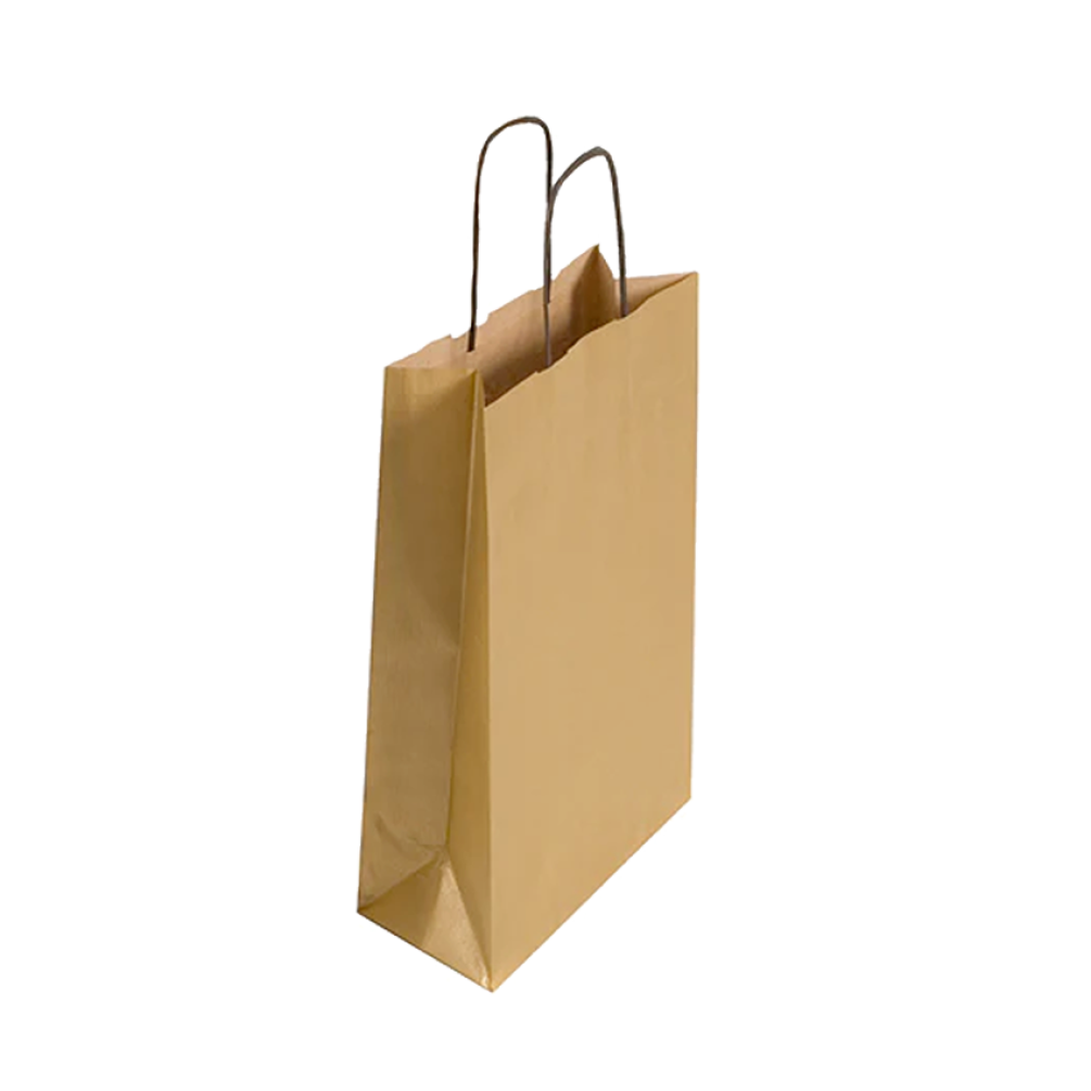 Pack of 25 Medium Gold Paper Gift Bags With Paper Twisted Handles