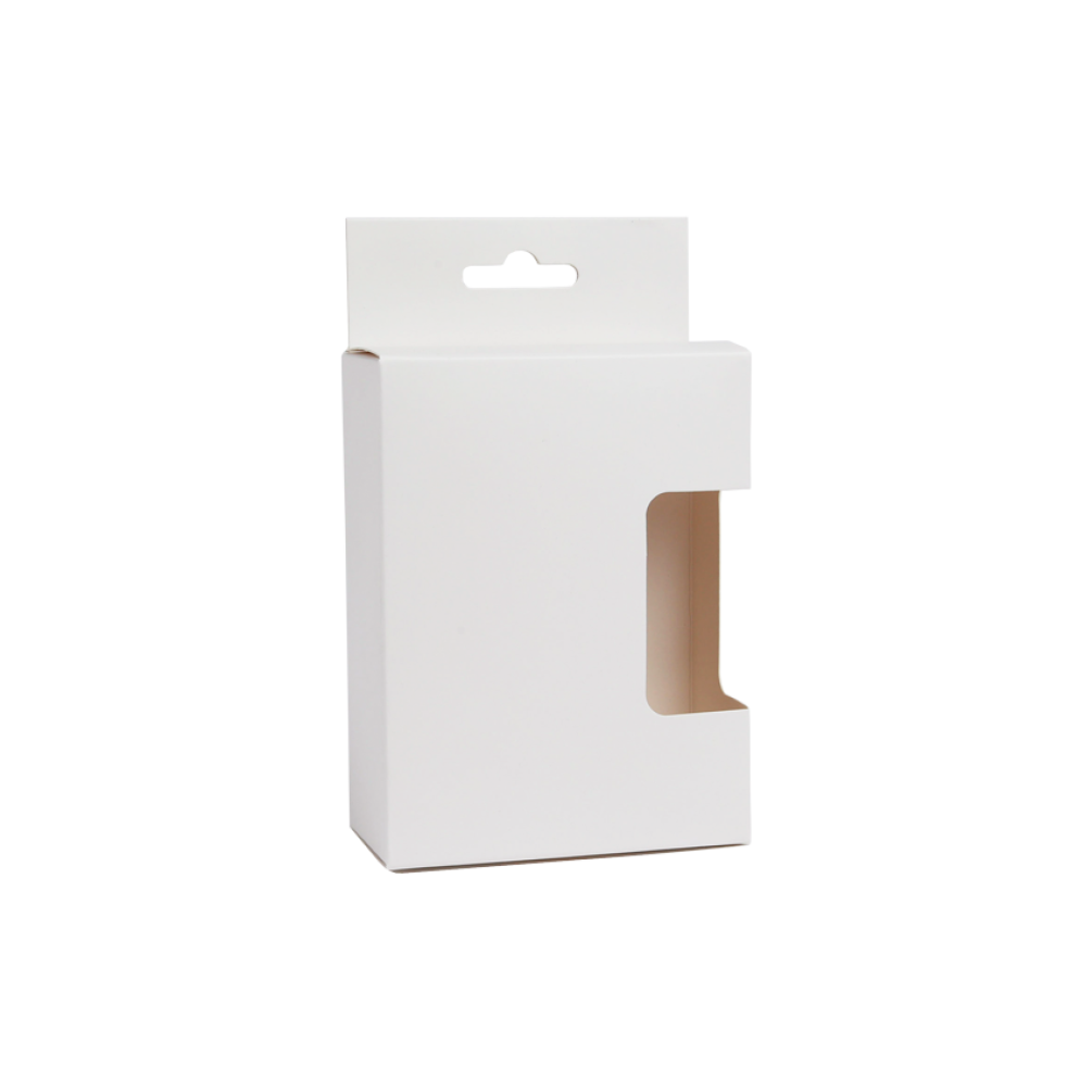 White Flat-Packed Retail Display Box with Hanger and Window