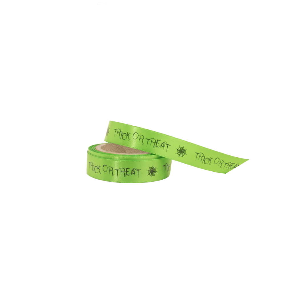 Halloween Trick or Treat Green Double Faced Satin Ribbon 5 metres x 15mm