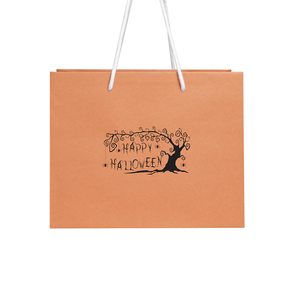 Halloween Medium Landscape Orange Paper Gift Bag with Spooky Tree design