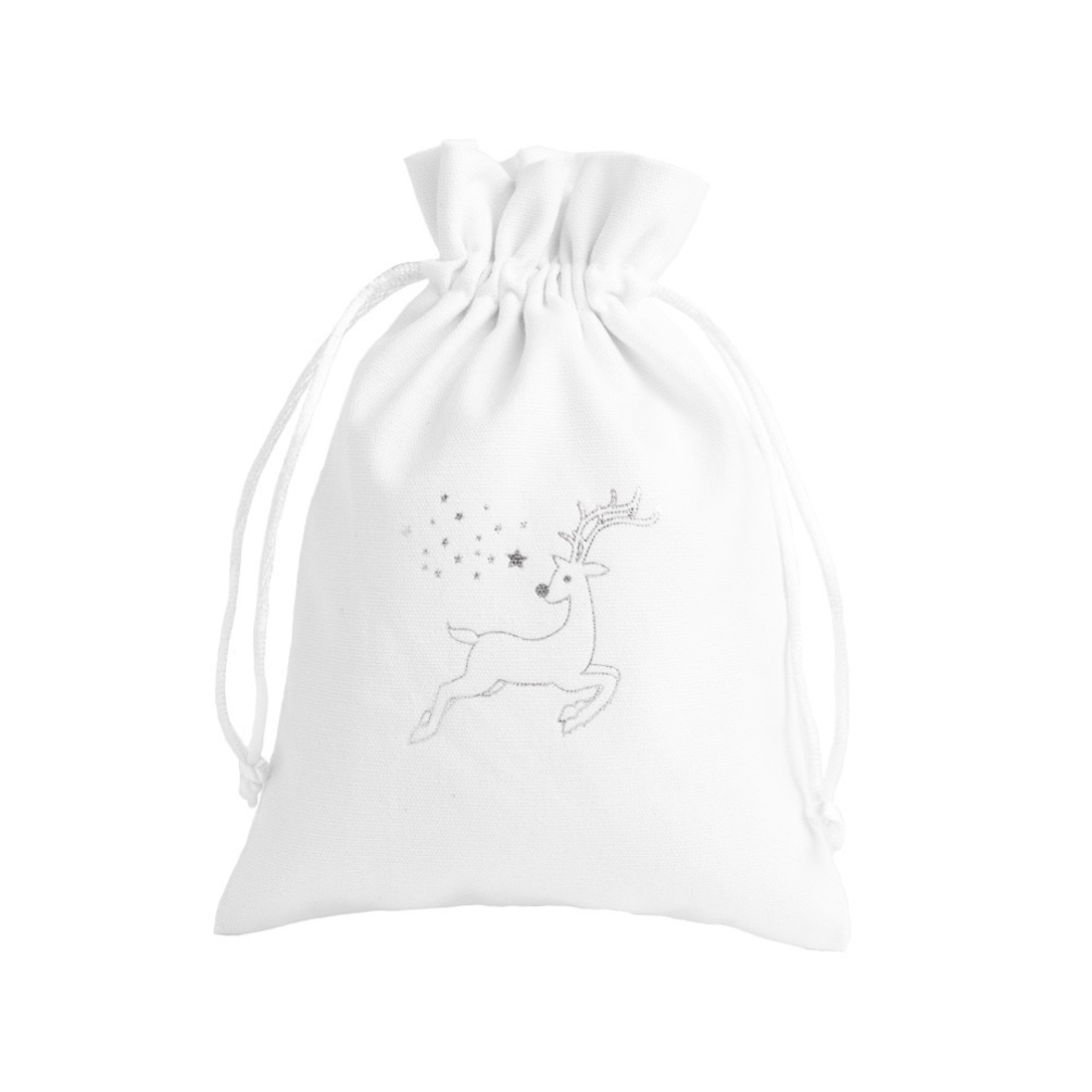 Large Christmas Cotton Bag Silver Reindeer