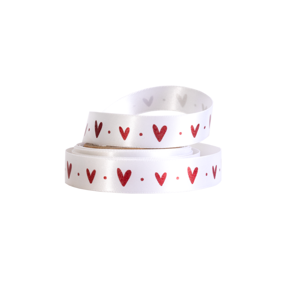 Love Heart Valentines Day White Double Faced Satin Ribbon 10 metres