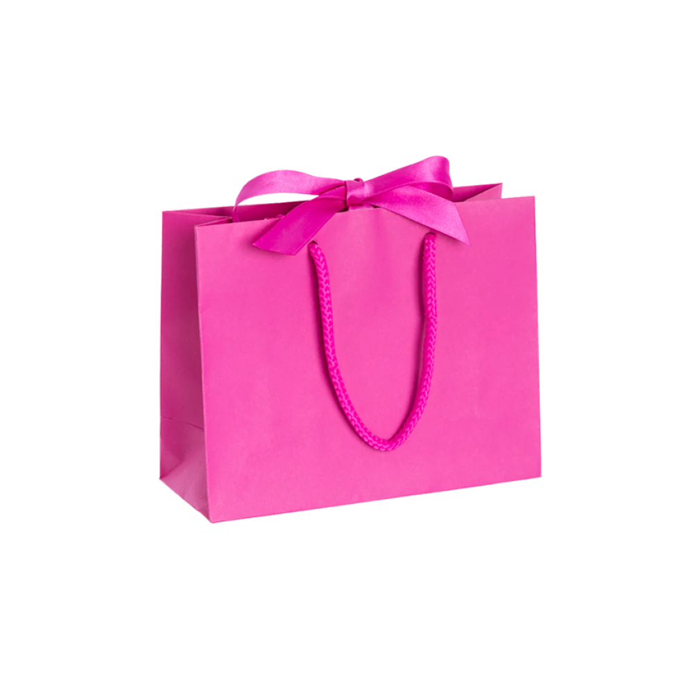 Pack of 25 Small Landscape Magenta Paper Gift Bags With Rope Handles and Ribbon