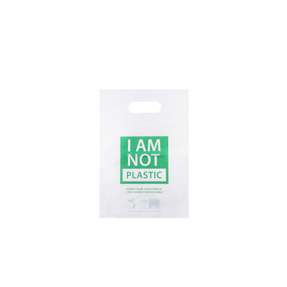 Medium 100% Compostable Die-cut Handle White Carrier Bag