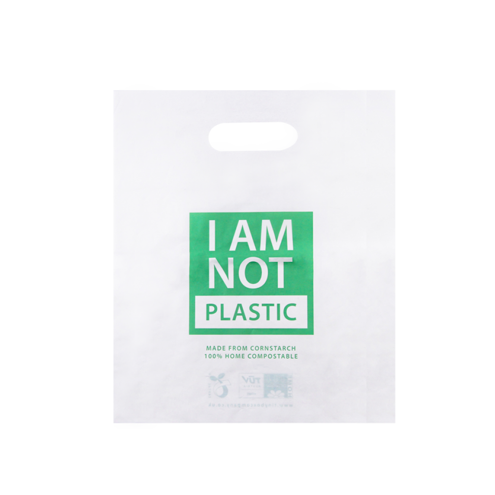 Large 100% Compostable Die-cut Handle White Carrier Bag