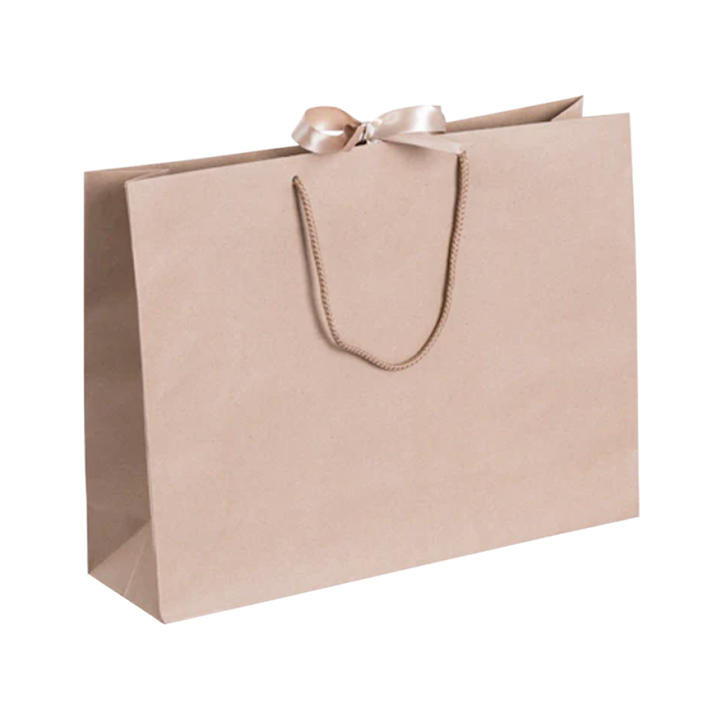 Pack of 25 Large Landscape Kraft Paper Gift Bags With Rope Handles and Ribbon