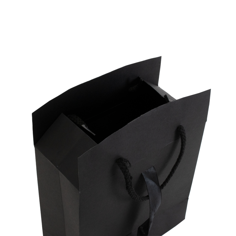 Box Bag Black Rope Handle Gift Bag With Ribbon and Closing Top
