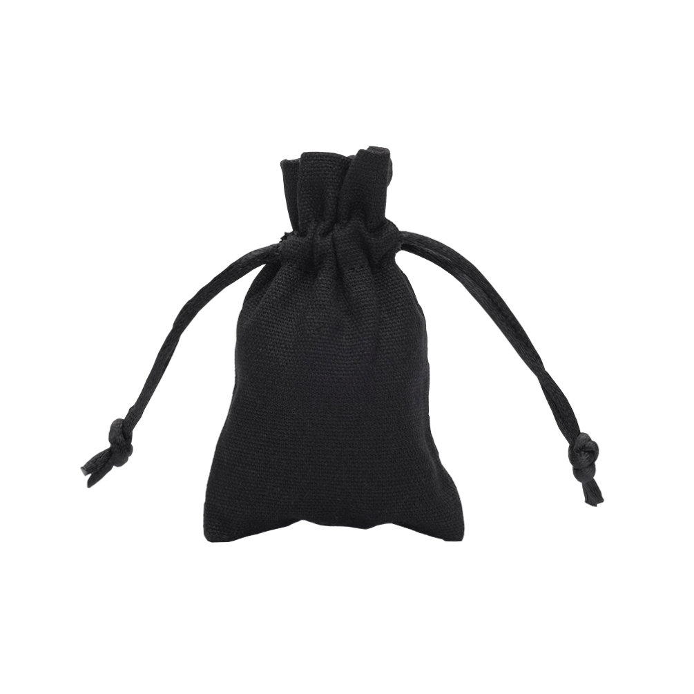 Small Black Cotton Bag With Silk Drawstring