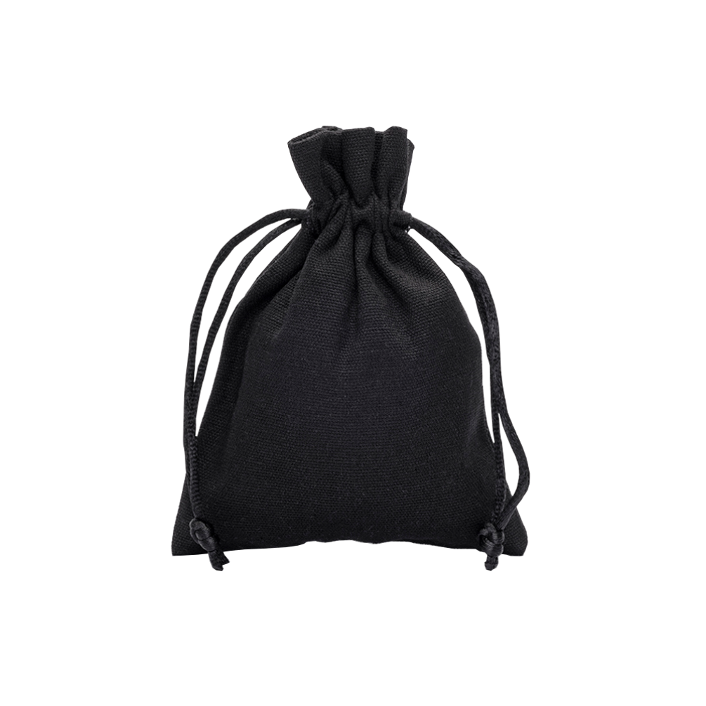 Medium Black Cotton Bag With Silk Drawstring