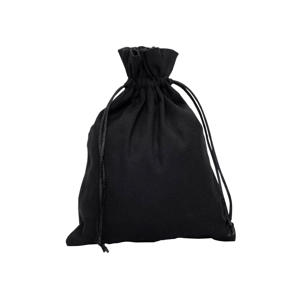 Large Black Cotton Bag With Silk Drawstring