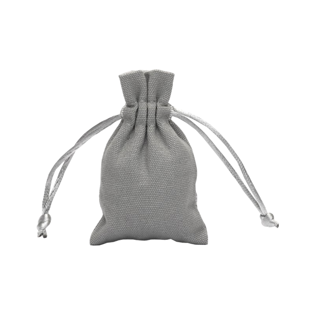 Small Grey Cotton Bag With Silk Drawstring