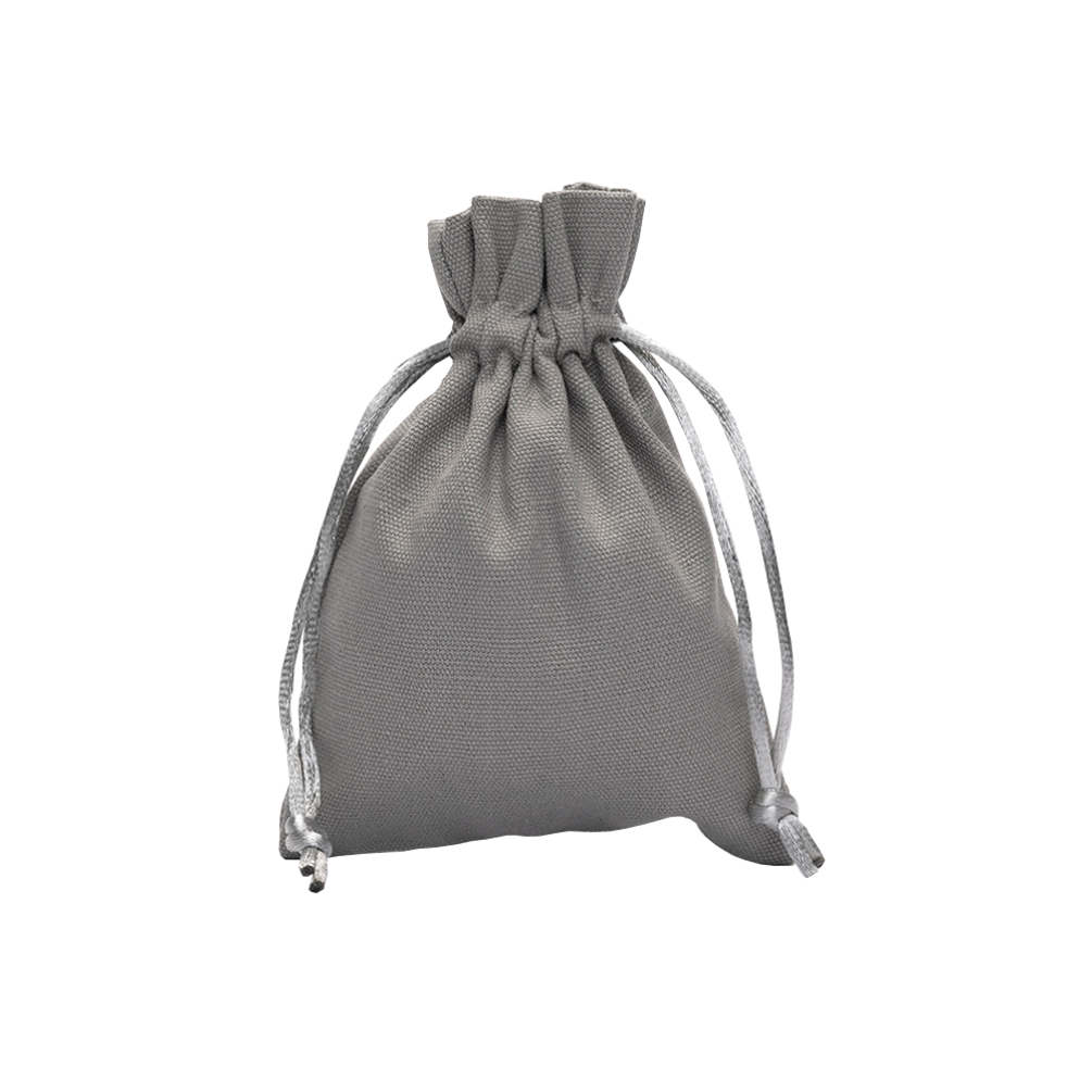 Medium Grey Cotton Bag With Silk Drawstring