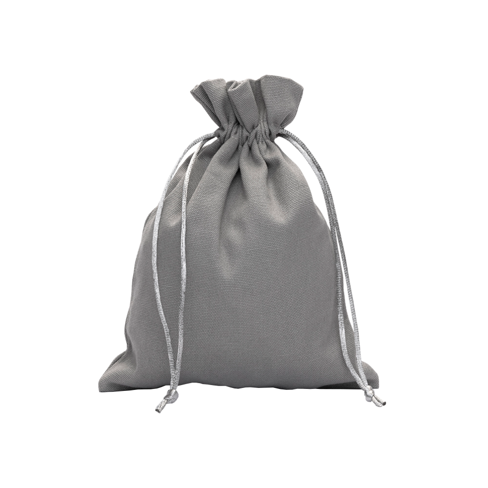 Large Grey Cotton Bag With Silk Drawstring