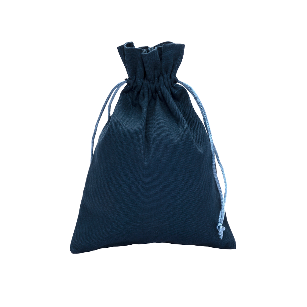 Large Dark Teal Cotton Bag With Silk Drawstring
