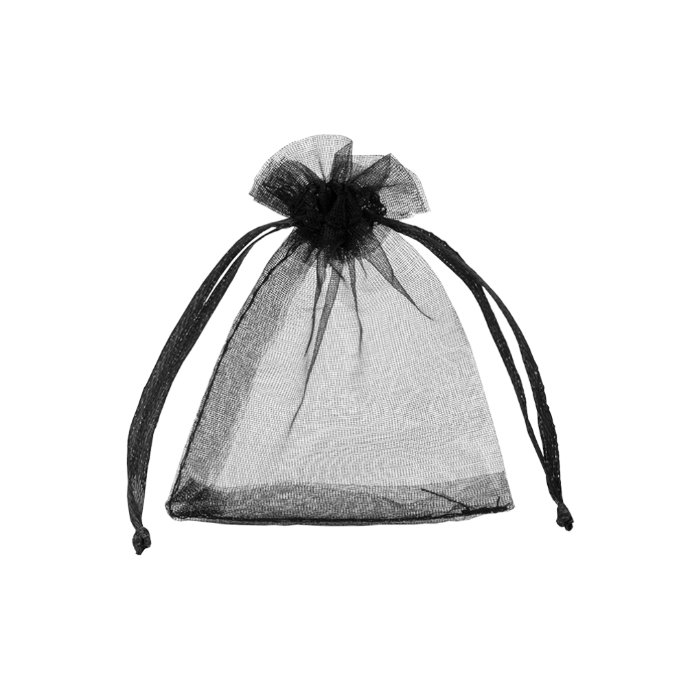 Small Black Organza Pouch With Ribbon Drawstring