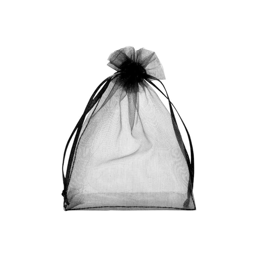 Medium Black Organza Pouch With Ribbon Drawstring