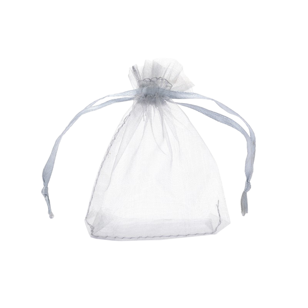 Small Silver Grey Organza Pouch With Ribbon Drawstring