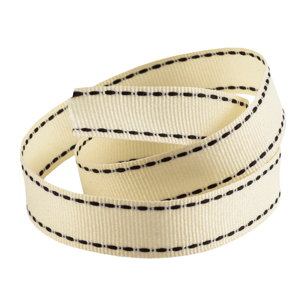 Cream Grosgrain Ribbon With Black Stitching 16mm width