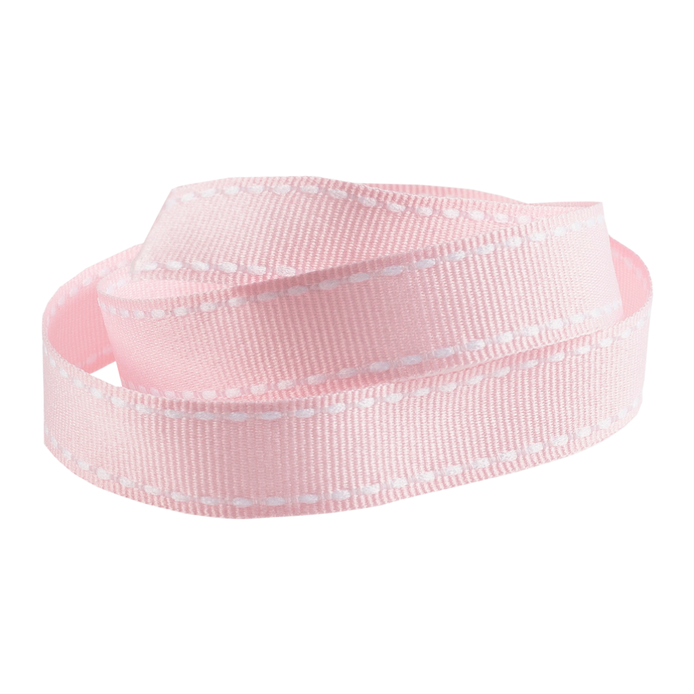 Baby Pink Grosgrain Ribbon With White Stitching 16mm width