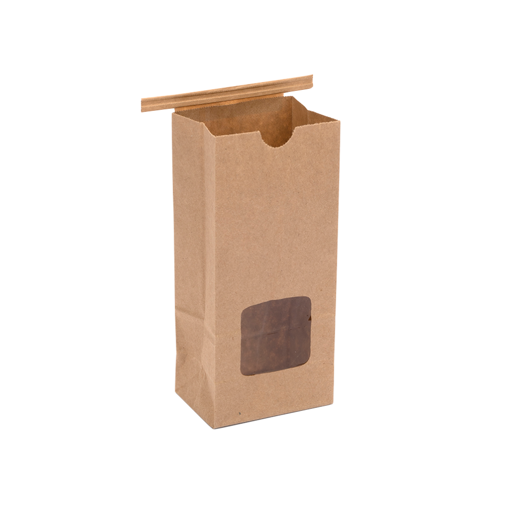 Small Wholesale Kraft Brown Tin Tie Coffee Bag With Window