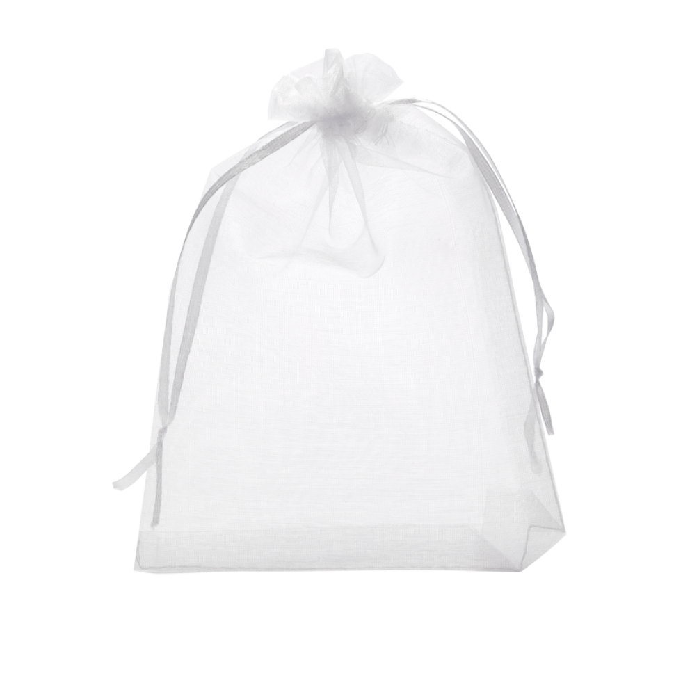Large White Organza Pouch With Ribbon Drawstring